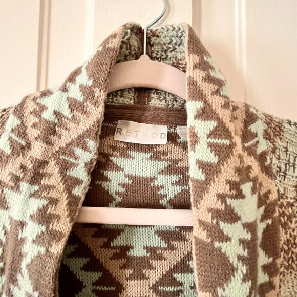 RETROD retro sweater pale mint green/pale brown , size Small - Picture 2 of 14
